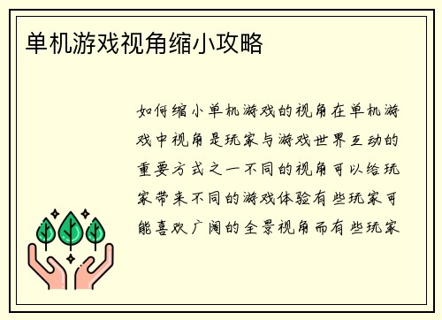 单机游戏视角缩小攻略